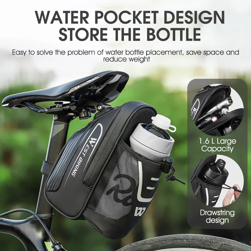 WEST BIKING Waterproof Bicycle Saddle Bag With Water Bottle Pocket MTB Road Bike Rear Seat Bags Reflective Cycling Tail Bag