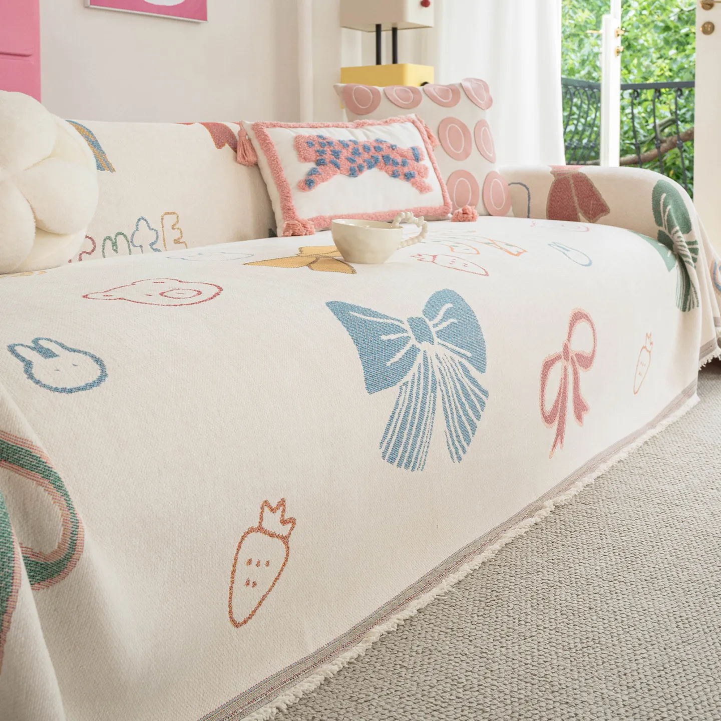 Sofa Towel with Full Coverage Ins Cream Wind Cotton Yarn Camping Blanket Sofa Cushion Cover All Season Universal All Inclusive