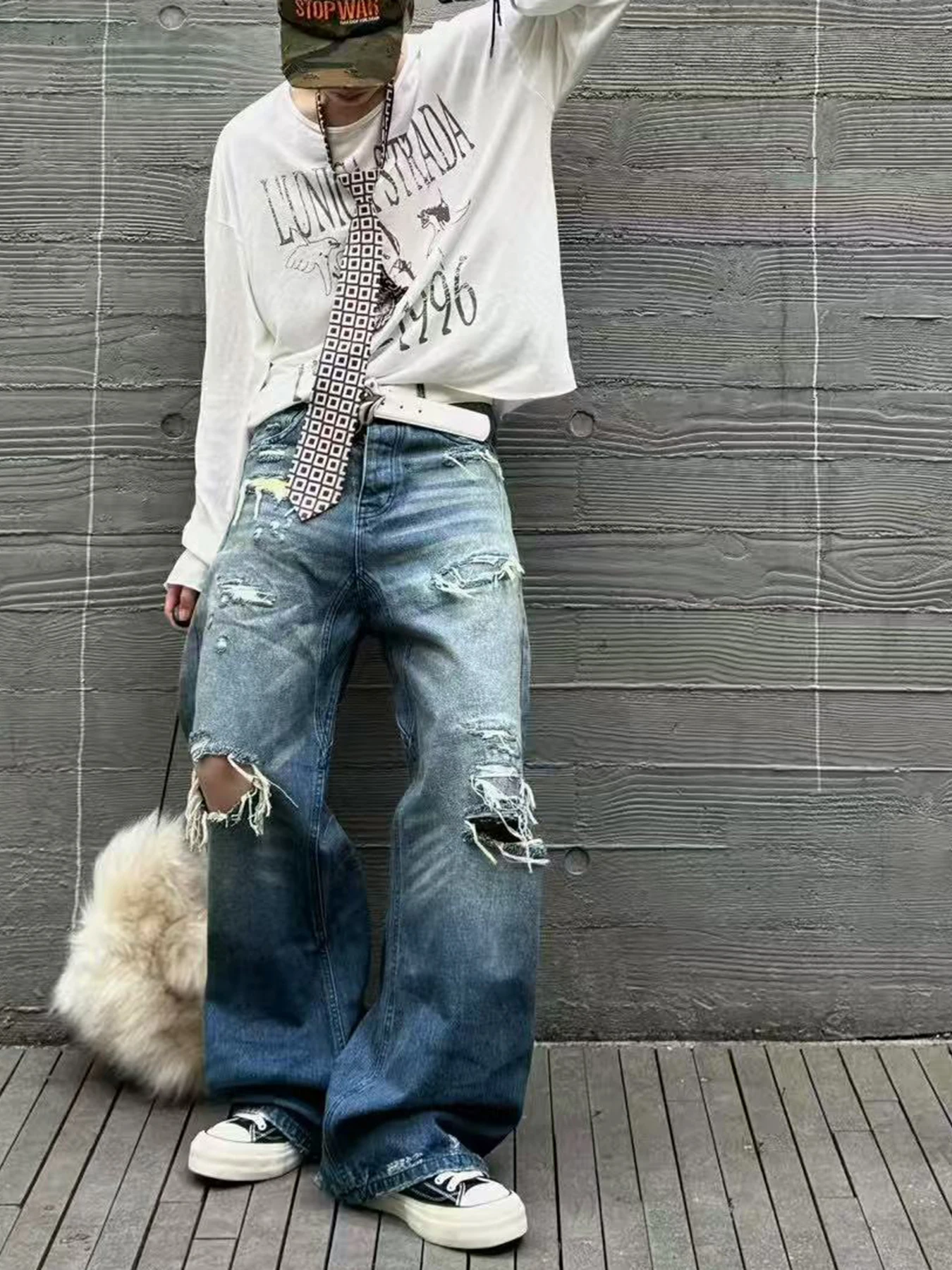 

Джинсы мужские No Faith Studios High Street Faded Knife, свободный крой, прямые штанины, из хлопкового денима, с эффектом потертости