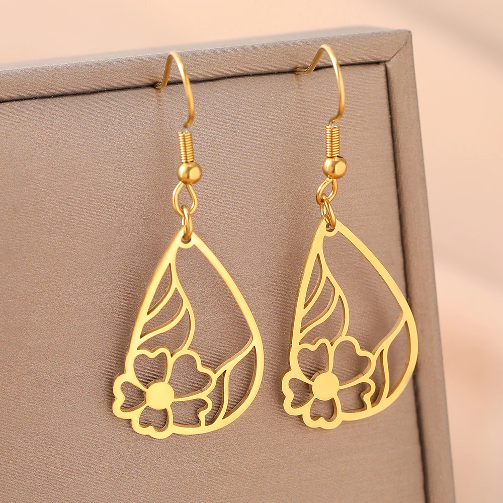 Женские серьги из нержавеющей стали, серьги с полыми листьями и цветами, ювелирные изделия высокого качества, не выцветающие
