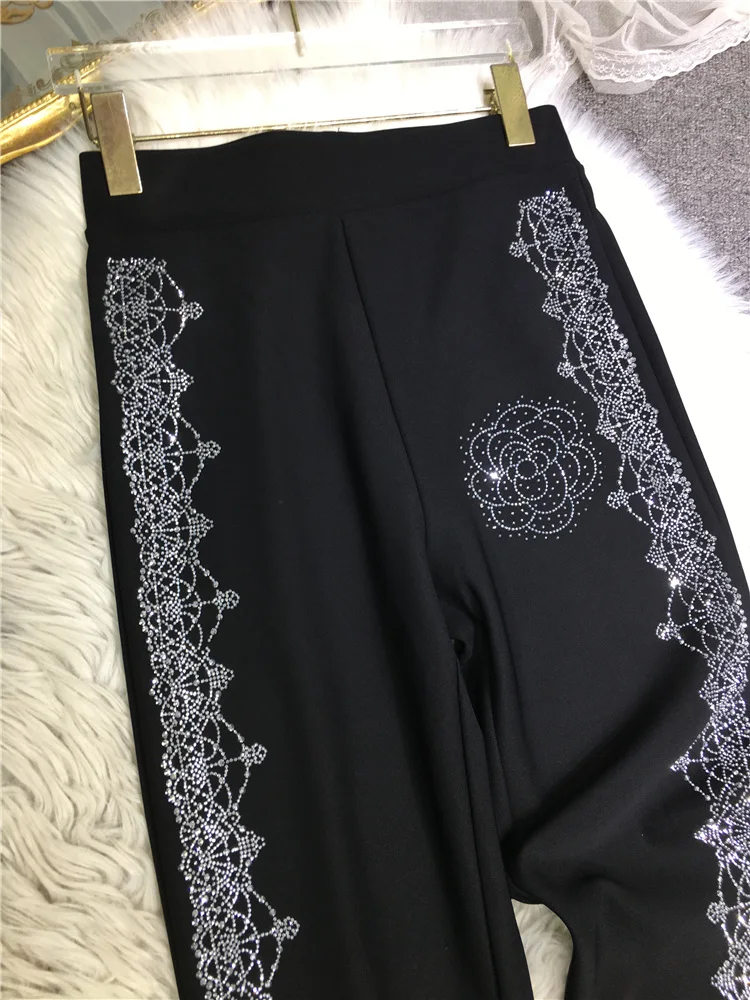 Leggings da donna autunno inverno di alta qualità Pantaloni a matita a vita alta con trapano caldo di lusso Leggings alla caviglia di grandi dimensioni da donna elegante