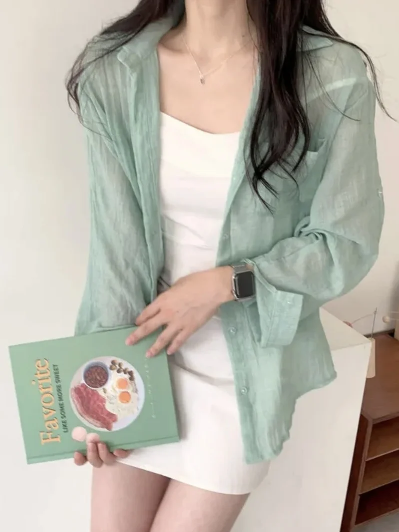 

Loose Fit Korean Style Long Sleeve Collared Sun Protection Shirt Women's Summer New Style Lightweight Slimming Top
