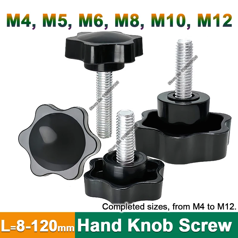 1Pc Plum Star Shape Thread Clamping Handle Hand Knob Bolts Six-Lobe Plastic Handle Tightening Thumb Screws M4 M5 M6 M8 M10 M12