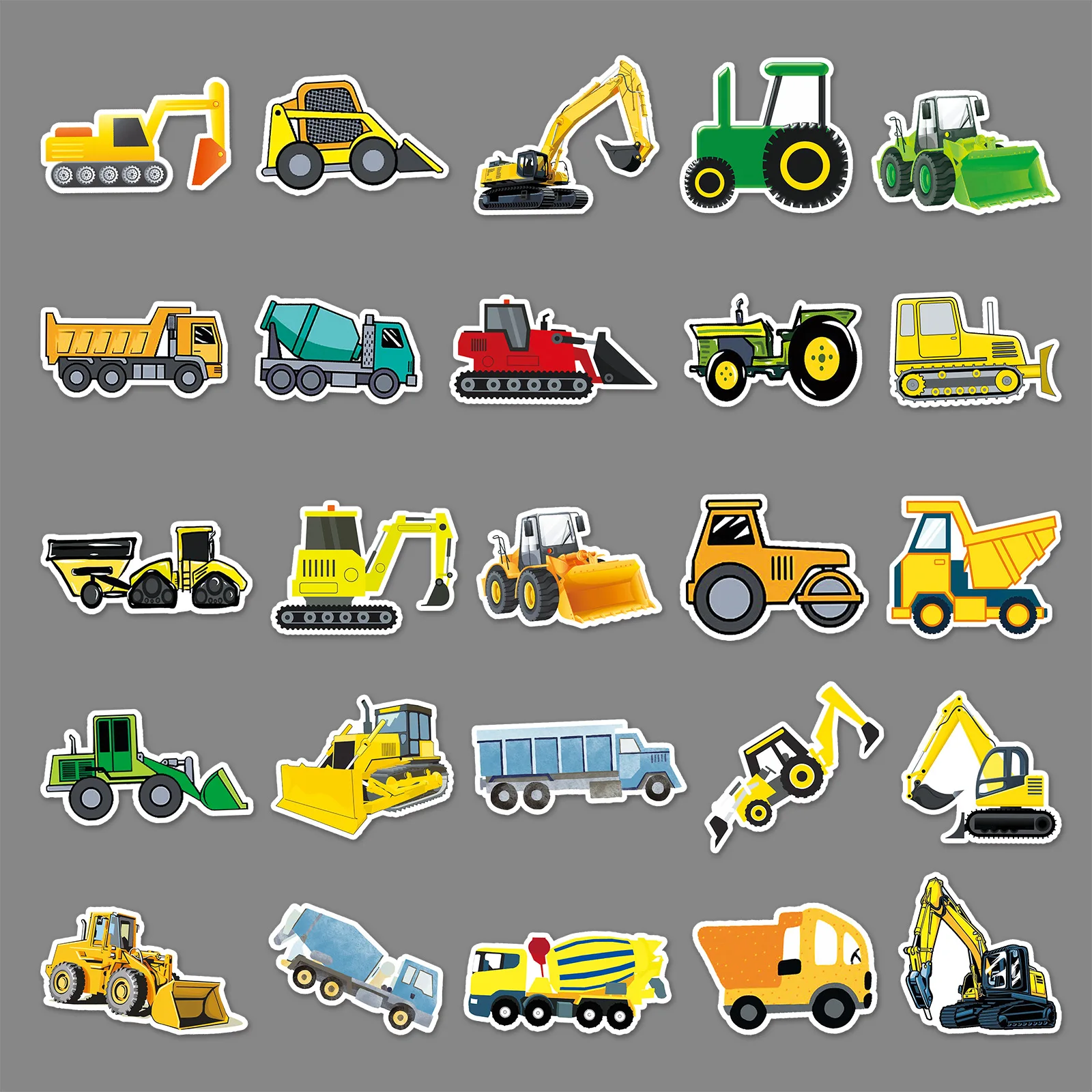 50 Pcs Cartoon Construction Truck Waterproof Creative Excavator Tractor Bulldozer Graffiti Automobile Motorcycle Stickers