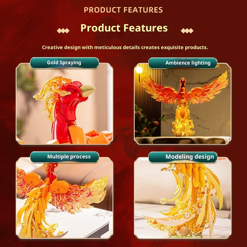 Phoenix With Blossoms Light-Up Assembly Toy Model Home Decor Gift Adult Advanced Difficulty Friends Couples Birthday Present