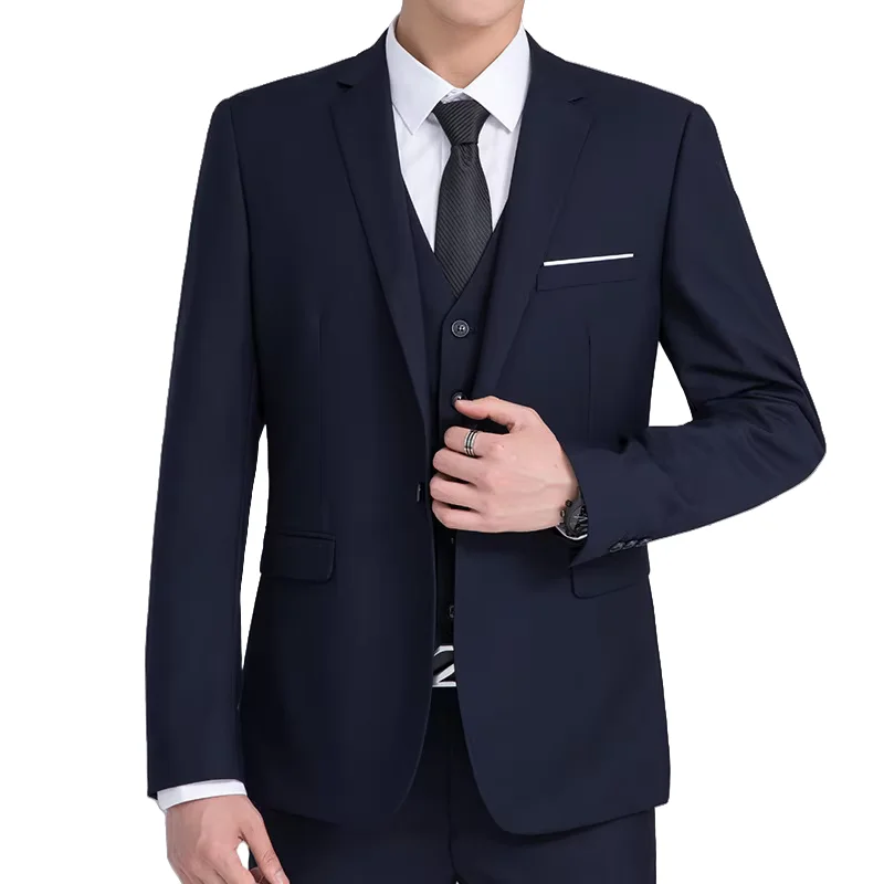 Costume S-6XL 2025 (Blazer + gilet + pantalon) mode homme d'affaires décontracté couleur unie coupe ajustée travail mariage costume formel