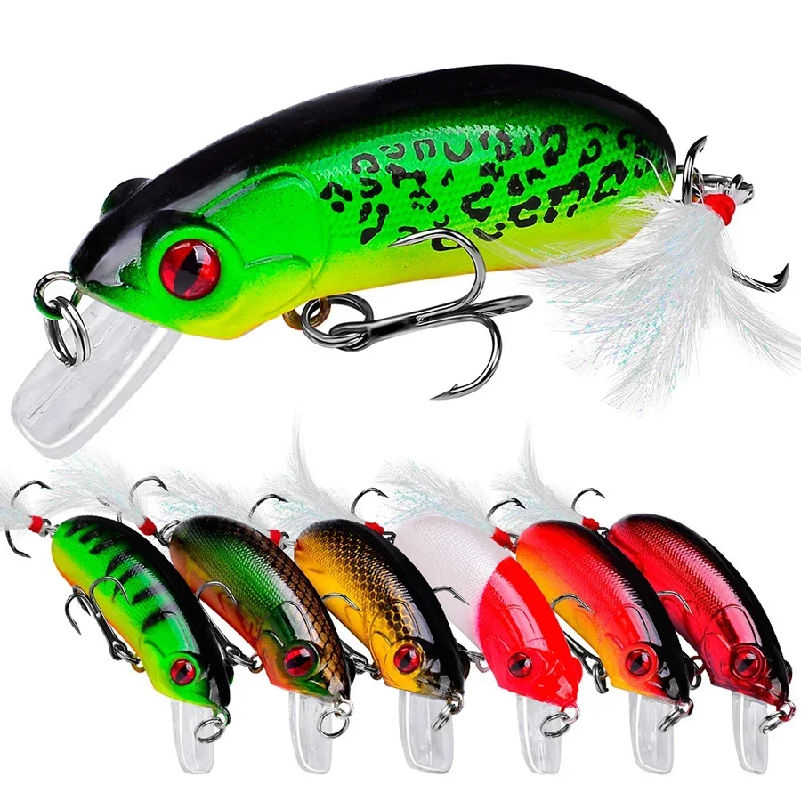 1Pcs Crankbait 6.2cm/10g Floating Hard Wobbler Bait Accessories Of Fishing Tool  9 Colours Topwater Bait Tail with feathers Hook