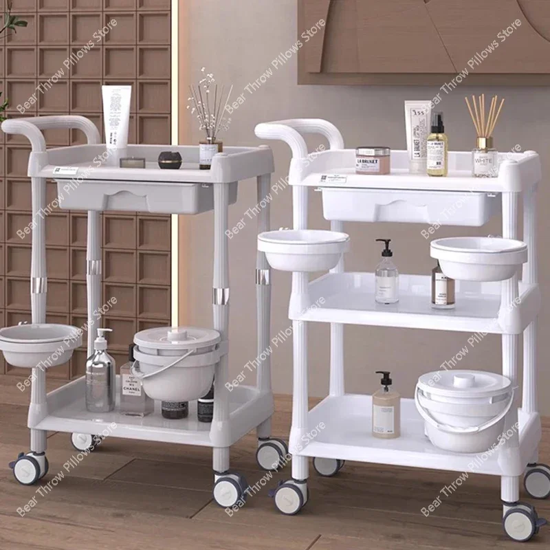 Pink Storage Hairdressing Trolley Aesthetic Multifunction Auxiliary Cart For Beauty Salon Spa Furniture