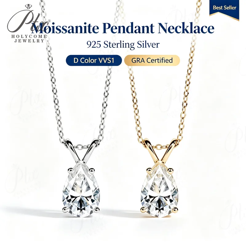 Moissanite Necklace Pear Cut 925 Sterling Silver 2-5CT D Color VVS1 GRA Factory Direct Hypoallergenic Daily Wear Jewelry