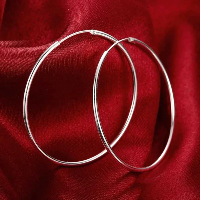 100% Pure 925 Sterling Silver For Women Wedding 5cm Round Circle Lovely Nice Fashion Classic Party Earring Jewelry Free Shipping