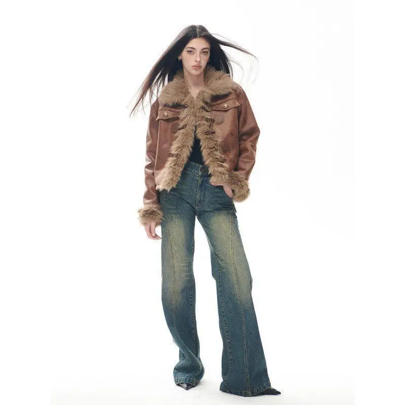 아메리칸 스타일 빈티지 인조 모피 코트 여성용 따뜻하고 우아한 패션 재킷 아우터 빈티지 Y2K 의류 시크