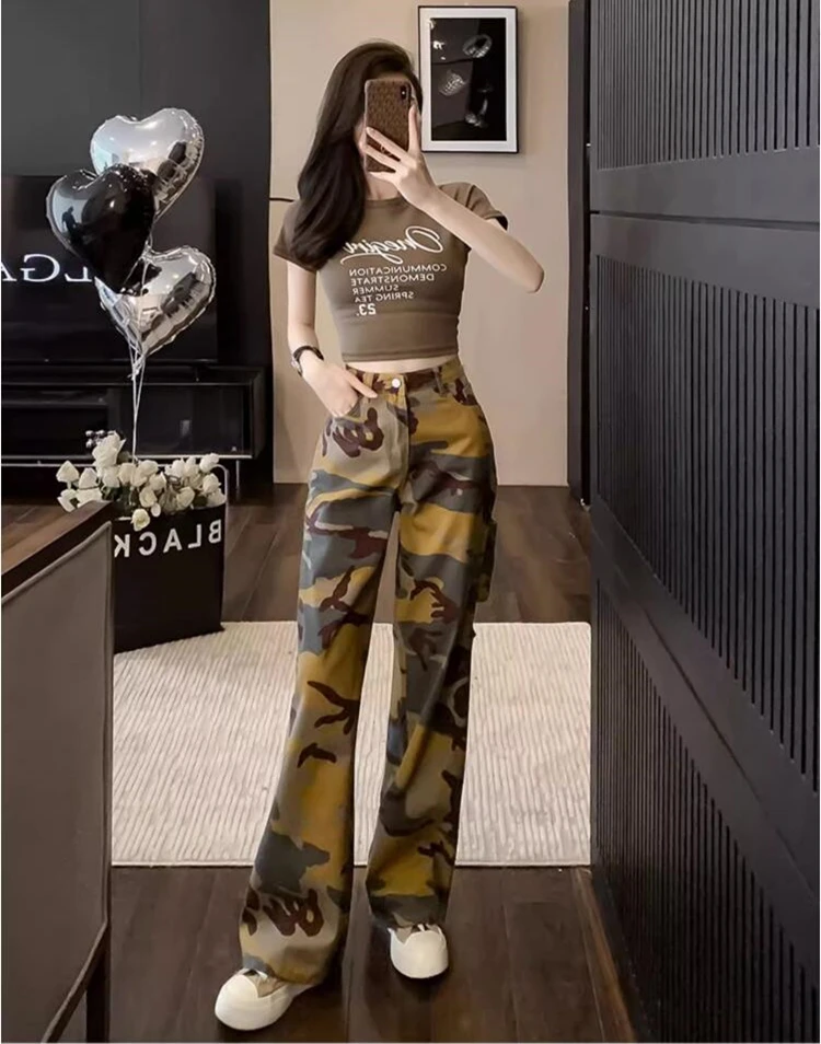 new spring summer fashion casual plus size cotton brand female women girls T shirt Camouflage Pants sets suits clothing