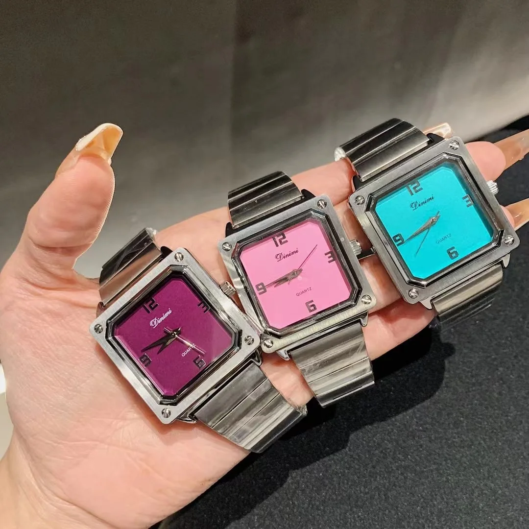 Neutral Women Big Square Watches Funny Candy Colors Alloy Watch Unisex Casual Fashion Quartz Wrist watch Waterproof Men Relogios