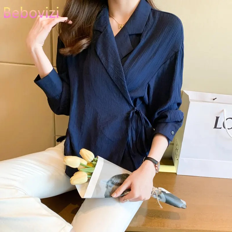 

Suit Collar Loose Long Sleeve Shirt Women Fashion Blouse Lady Tops Clothing