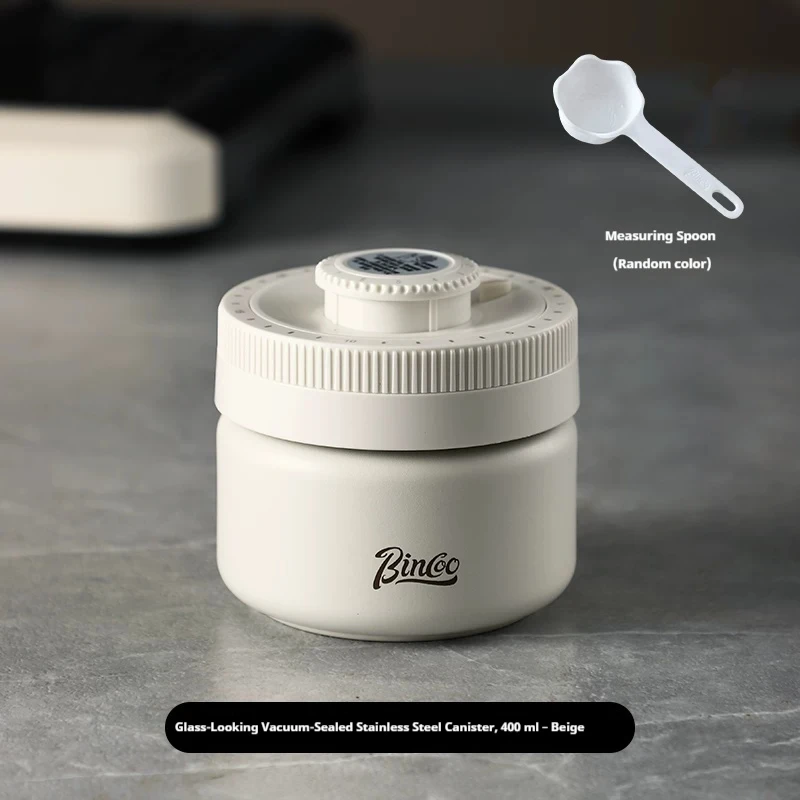 Bincoo Coffee Vacuum Sealed Storage Jar With Press Down Lid 304 Stainless Steel Lightproof Container For Coffee Preservation