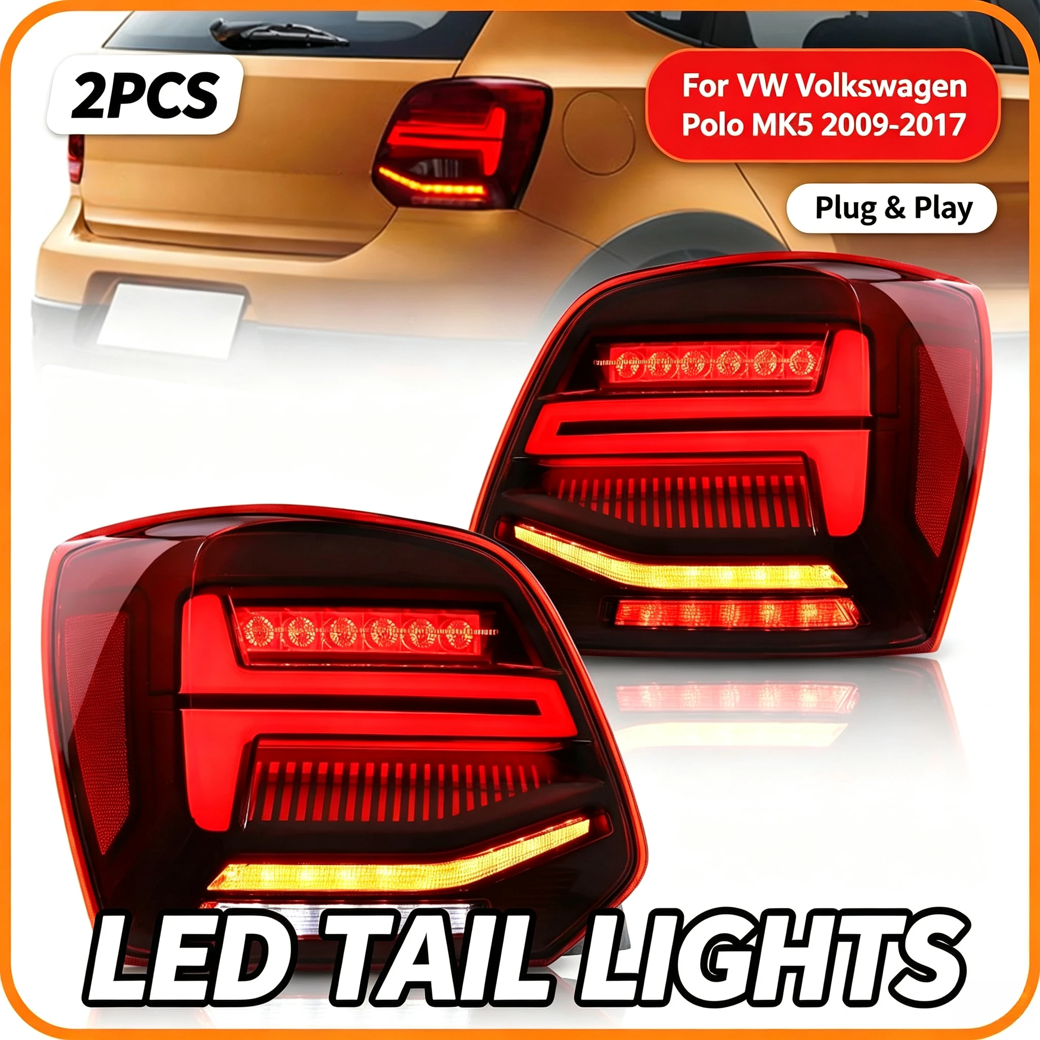 LED-Rückleuchten für VW Volkswagen Polo MK5 6R 6C 2009-2017 Dynamischer Sequentieller Blinker Rücklicht-Baugruppe