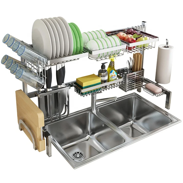 Classic 304 Stainless Steel Kitchen Sink Drain Rack Storage Rack Above The Sink Rust Proof Bowl Dish Tableware Cup Holder