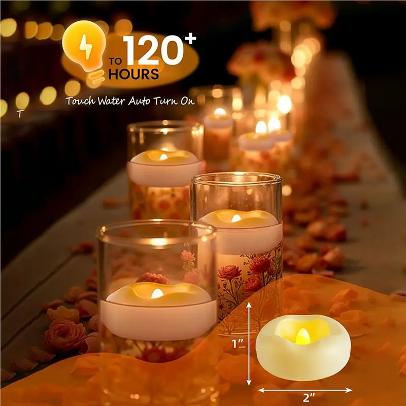 ABYP 24 Pack 2 pouces LED bougie flottante 200 heures activé par l'eau sans flamme bougie flottante pour la décoration de la piscine, mariage
