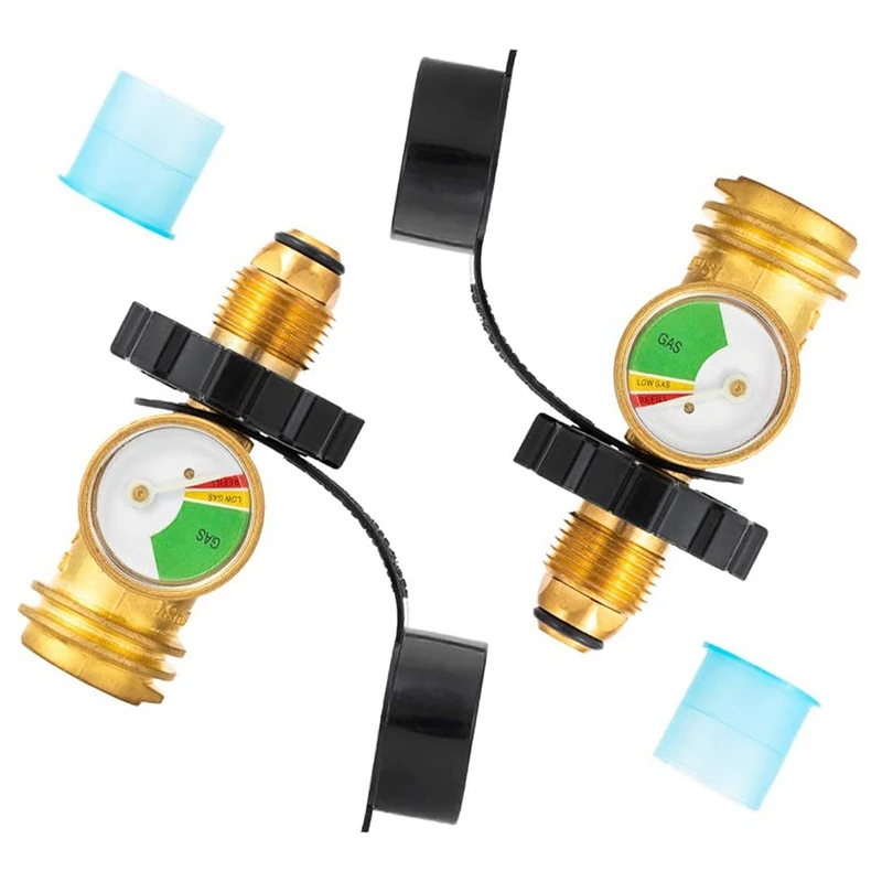 N85R-2 Pack Propane Tank Adapter With Gauge Converts POL LP Tank Valve To Type1/QCC1 For 5-100Lb Propane Tank