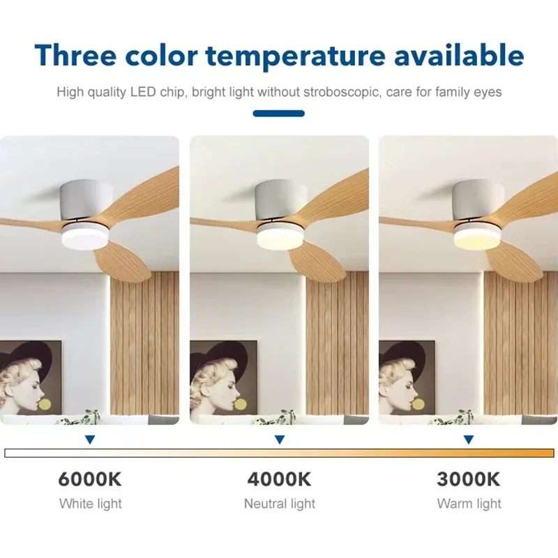 Ventilatore da soffitto moderno a LED senza luci Motore DC Ventole temporizzate a 6 velocità Ventilatore Lux&vitae con telecomando da pavimento