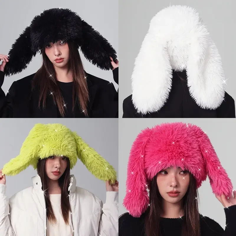 Cute Cartoon Bunny Ears Plush Hat - Soft and Warm Faux Fur Women\'s Skull Hat | Suitable for Daily Wear and Party Use