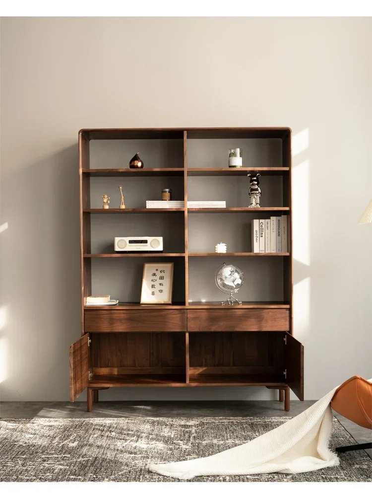 

Японский минималистичный книжный шкаф из цельного дерева черного ореха, роскошный книжный шкаф в скандинавском стиле, современный минималистичный комбинированный книжный шкаф