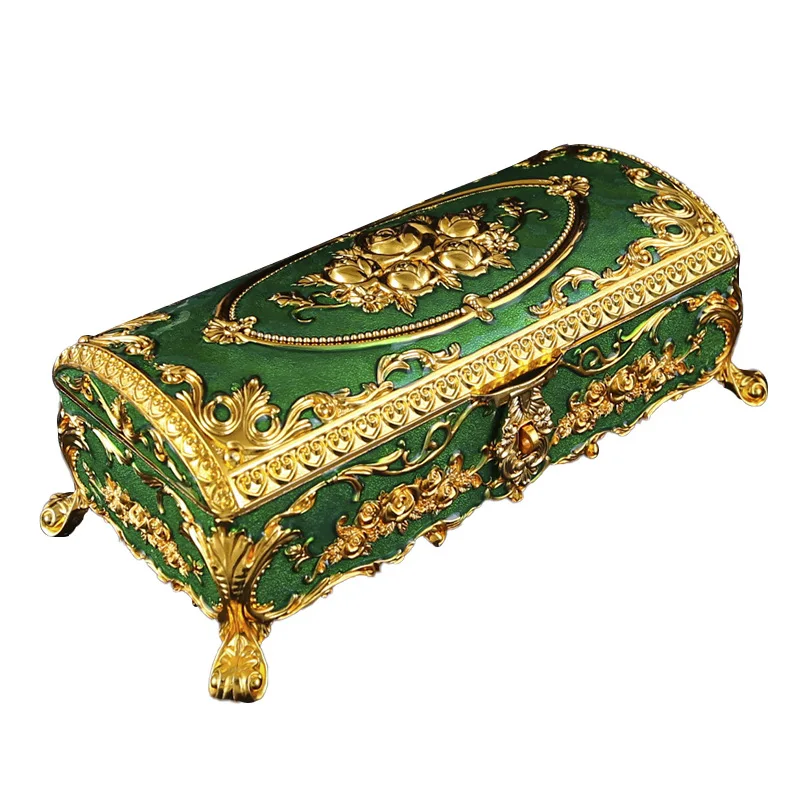 

Enamel European Style Retro Rose Jewel Case Jewelry Storage Box Metal Handicraft Home Furnishing Articles