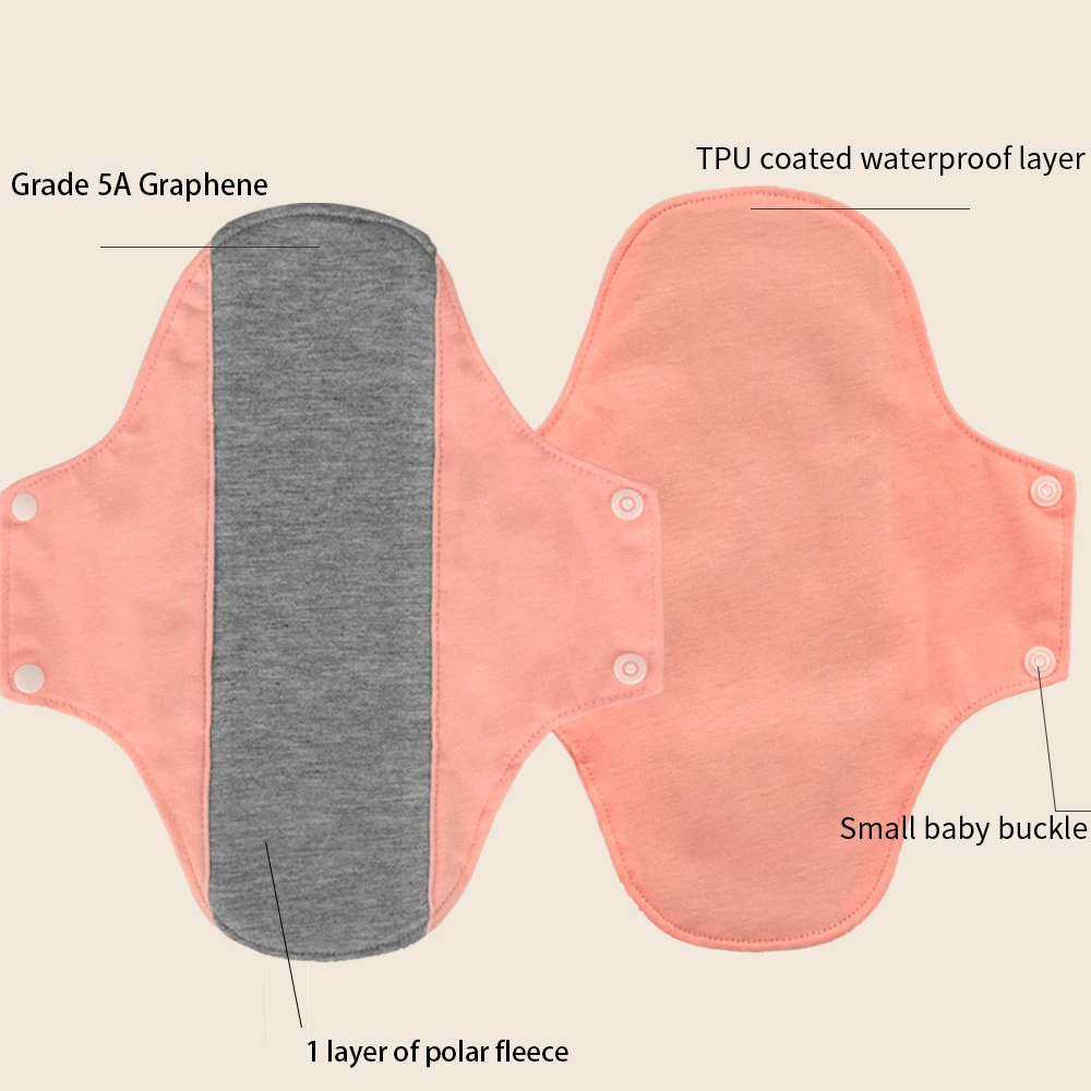 BIAI-Coussinets menstruels lavables en graphène, 5 pièces, 20x23cm, en coton, réutilisables, hygiéniques, respirants