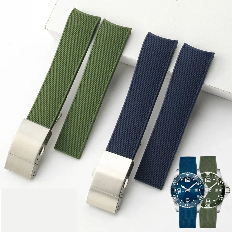 

19mm 20mm 21m Rubber Silicone Watchbands for Longines Hydroconquest L3.781 L3 41mm 43mm Dial Conquest Waterproof Watch Strap