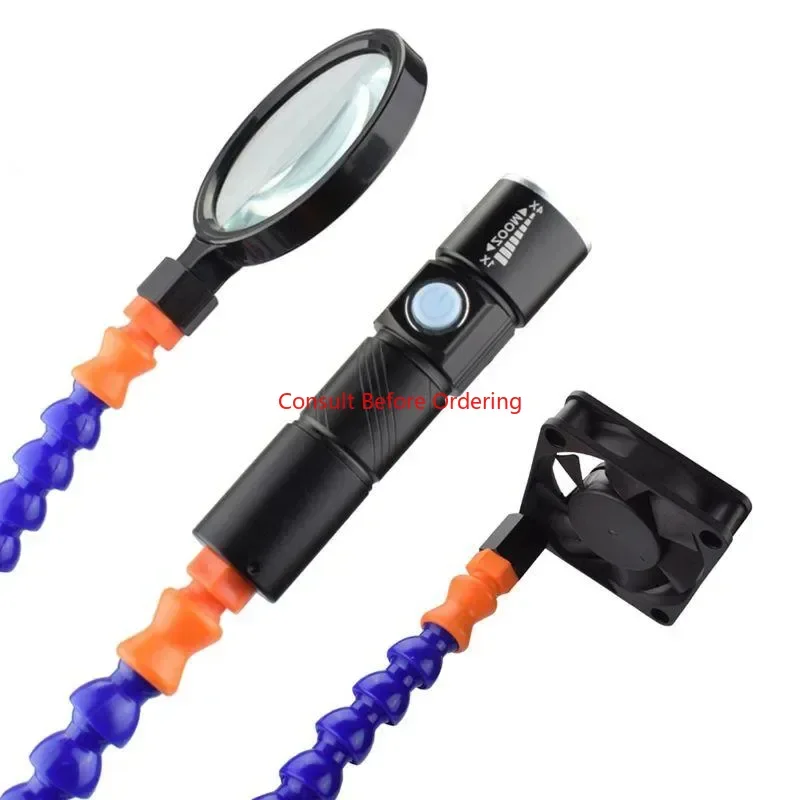 Soldering Iron Helping Holder Third Pana Hand 6Pc Flexible Arms Usb Dc Fan Flashlight Magnifier Welding S