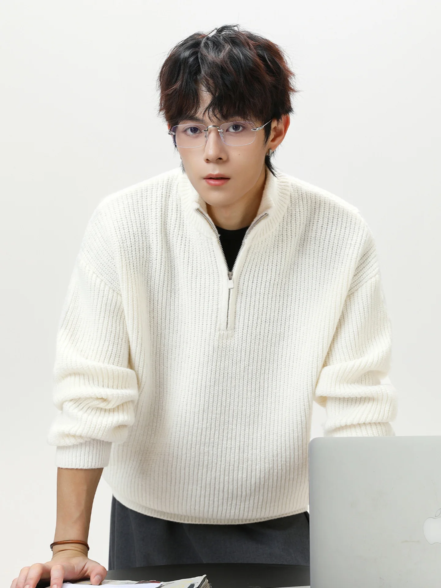 Maglione invernale da uomo vintage con zip a un quarto in pile di peluche finto Sherpa oversize comfort retrò stile americano coppia pullover unisex