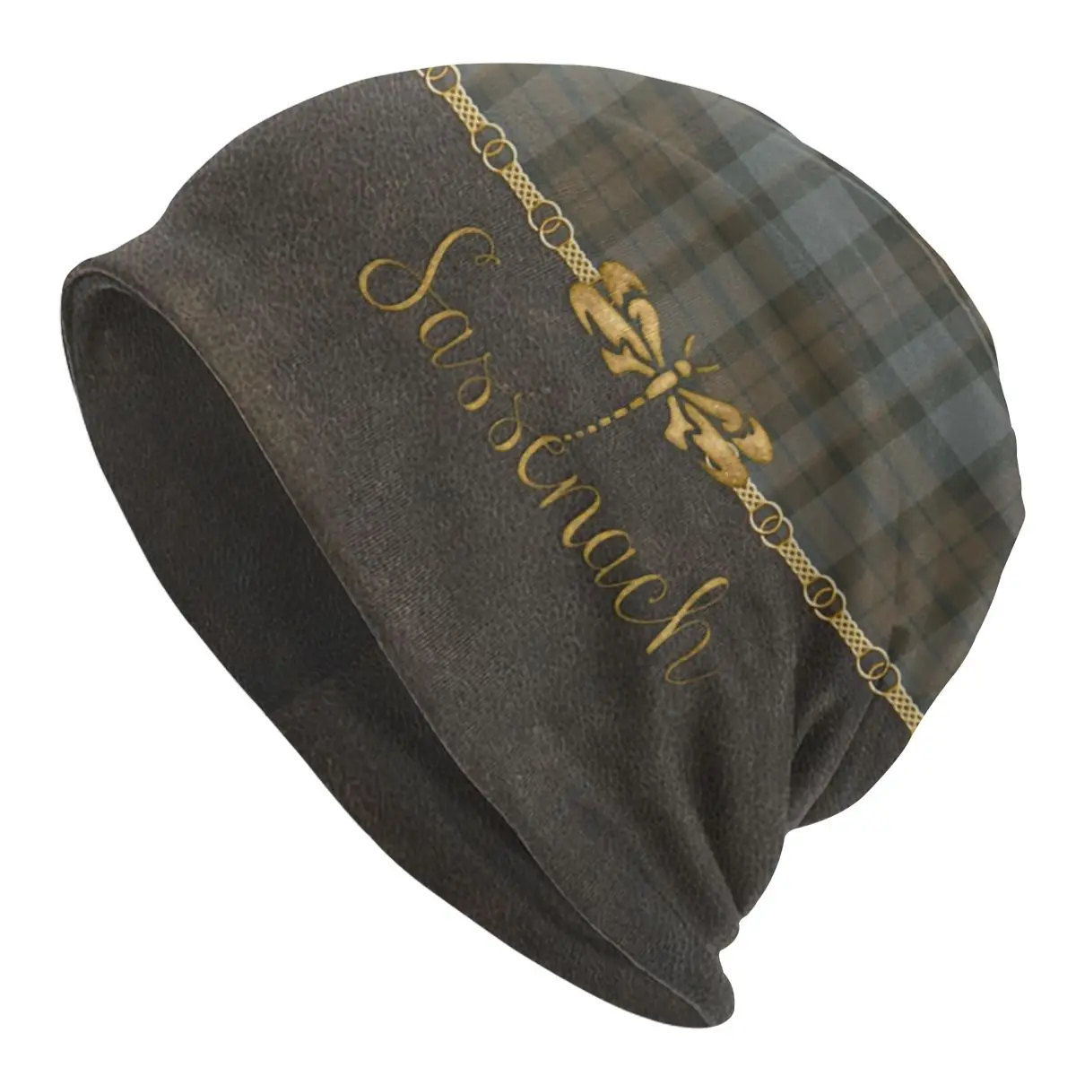 Leather And Tartan Sassenach Pattern Bonnet Beanie Knit Hat Men Women Fashion Unisex Dragonfly Winter Warm Skullies Beanies Cap