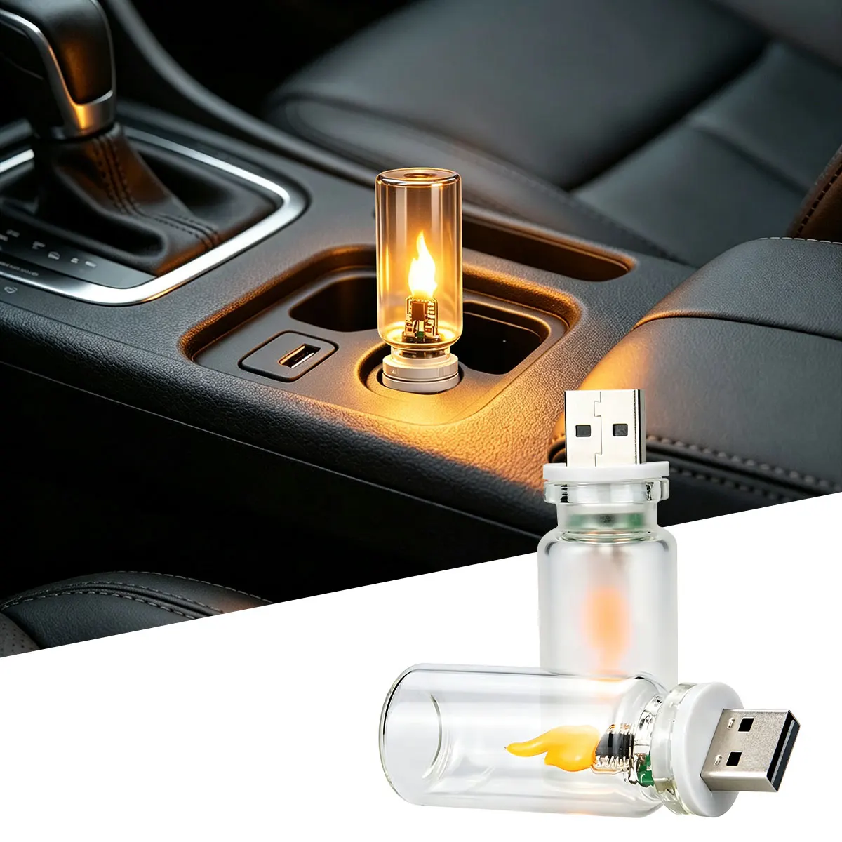 LED Frosted Clear Glass Candle Simulated Flame USB Flame Flickering Night Light for Car Home Room Laptop PC Festival Decoration
