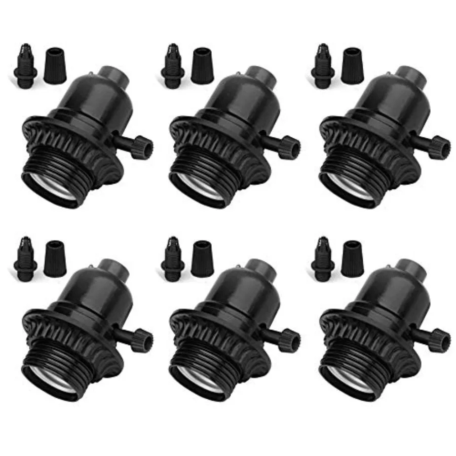 Black Light Socket - 2Way Knob Turn on Off Settings, E26 Base Standard Screw in Heat Fire Resistant Edison Retro Pendant Plasti