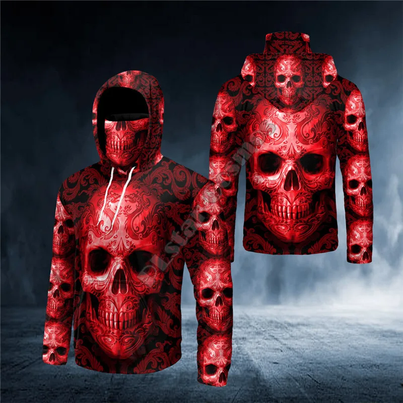 

Red Tribal Tattoos Mandala Skull 3D Printed Bandana Hoodie US Size Women Men Casual Pullover Hoodie Mask Warm