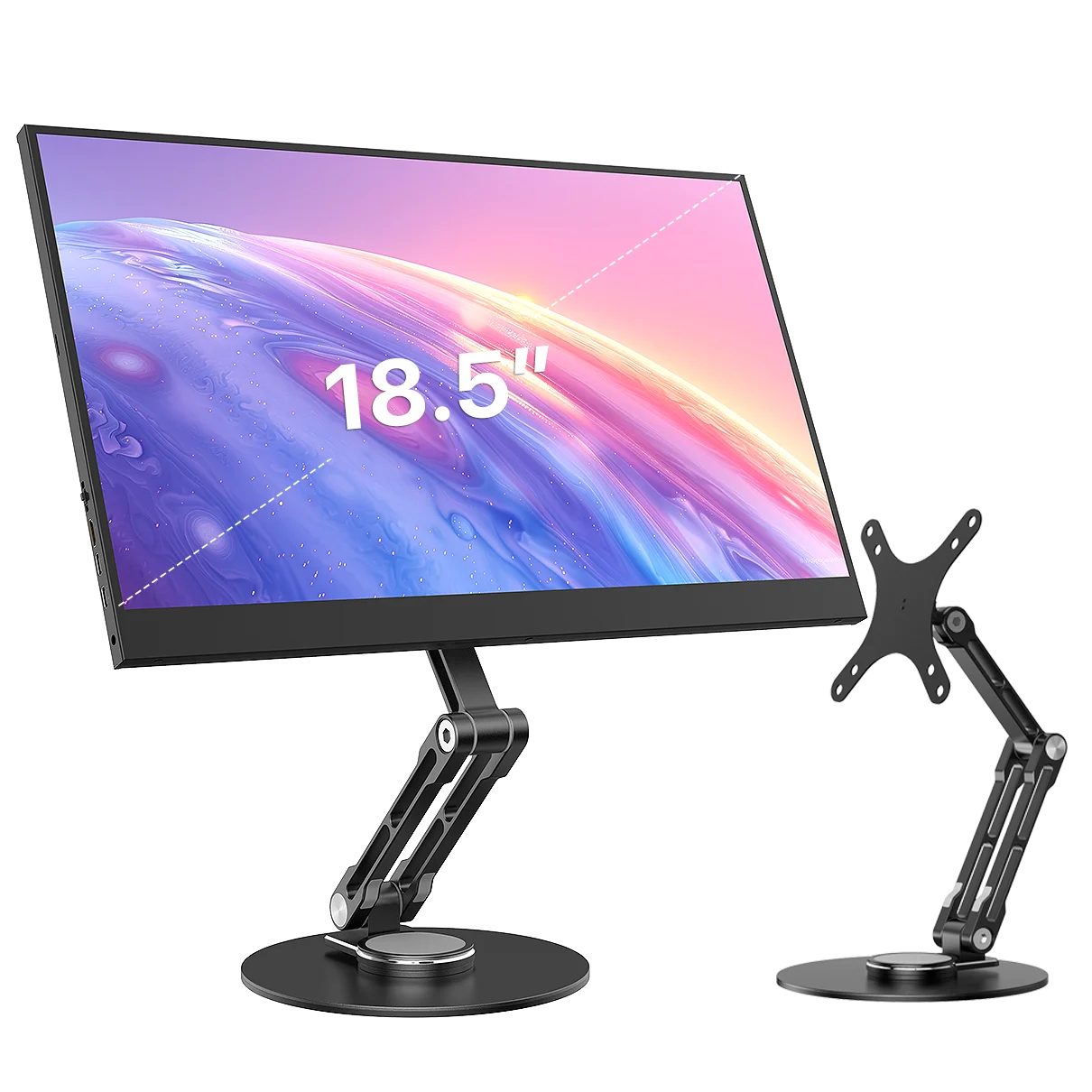 EVICIV - Soporte de escritorio para monitor VESA de 75 mm para un solo monitor, independiente, compatible con pantallas de computadora de 10'' a 18,5'' con altura ajustable, inclinación y rotación para iPhone/iPad/tabl