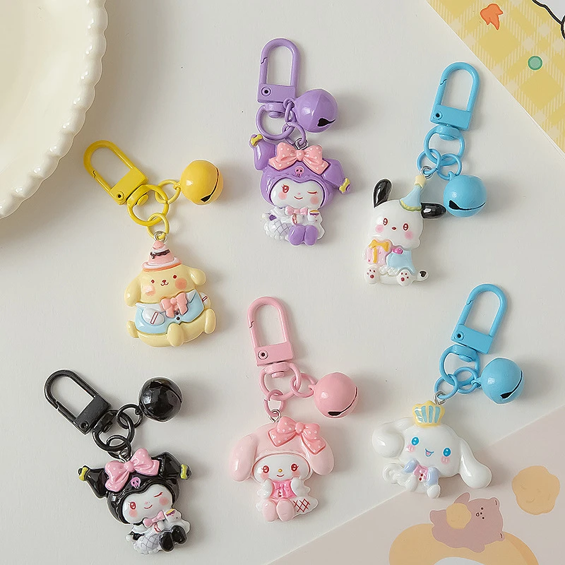 Lote de 6 Llaveros con Personajes de Dibujos Animados, Serie Sanrio, My Melody, Kuromi, Cinnamoroll, Pochacco, Colgante para Bolso con Campana, para Mujer