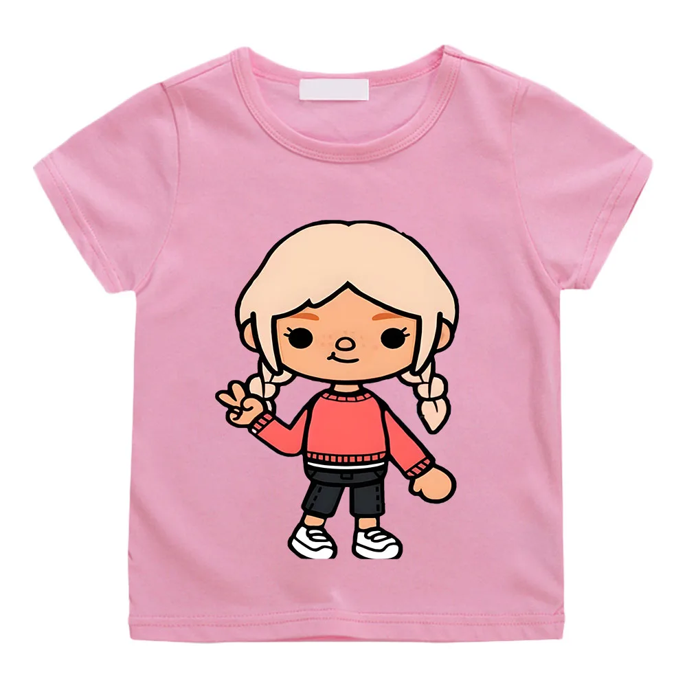 Toca Life World เสื้อยืดพิมพ์ลายการ์ตูนสำหรับเด็กวัยหัดเดินเสื้อยืดลายการ์ตูนอะนิเมะฤดูร้อนเสื้อยืดฮาราจูกุเสื้อแขนสั้นสำหรับเด็กผู้ชาย/เด็กผู้หญิง