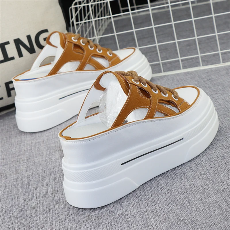 Muffin Thick Soled Women\'s Shoes 2023 Summer New Style Non Heel Inner Heightening Casual Shoes Women\'s Hollow Vulcanized Shoes