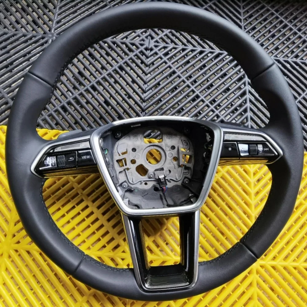 Leather Full Perforated Round Bottomed Steering Wheel For Audi A6 A7 C8 2019-2025 Upgrade S6 S7 RS6 RS7 Customize Steering Wheel