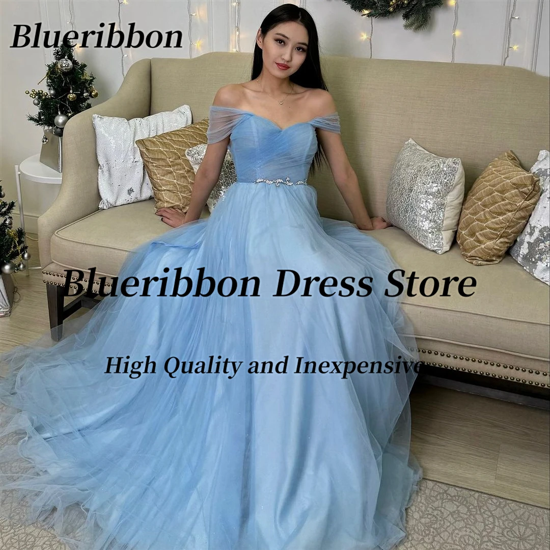 Blueribbon-Robe de Réception Spéciale pour Bal, Tenue de Soirée en Tulle, à Épaules Dénudées, Ceinture Perlée, Quelle que soit la Ligne A, 2024