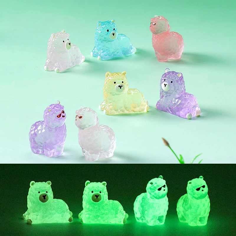 1Pc Mini Luminous Cute Alpaca Micro Ornaments Miniature Animal Potted Decoration Home Micro Landscape Accessories