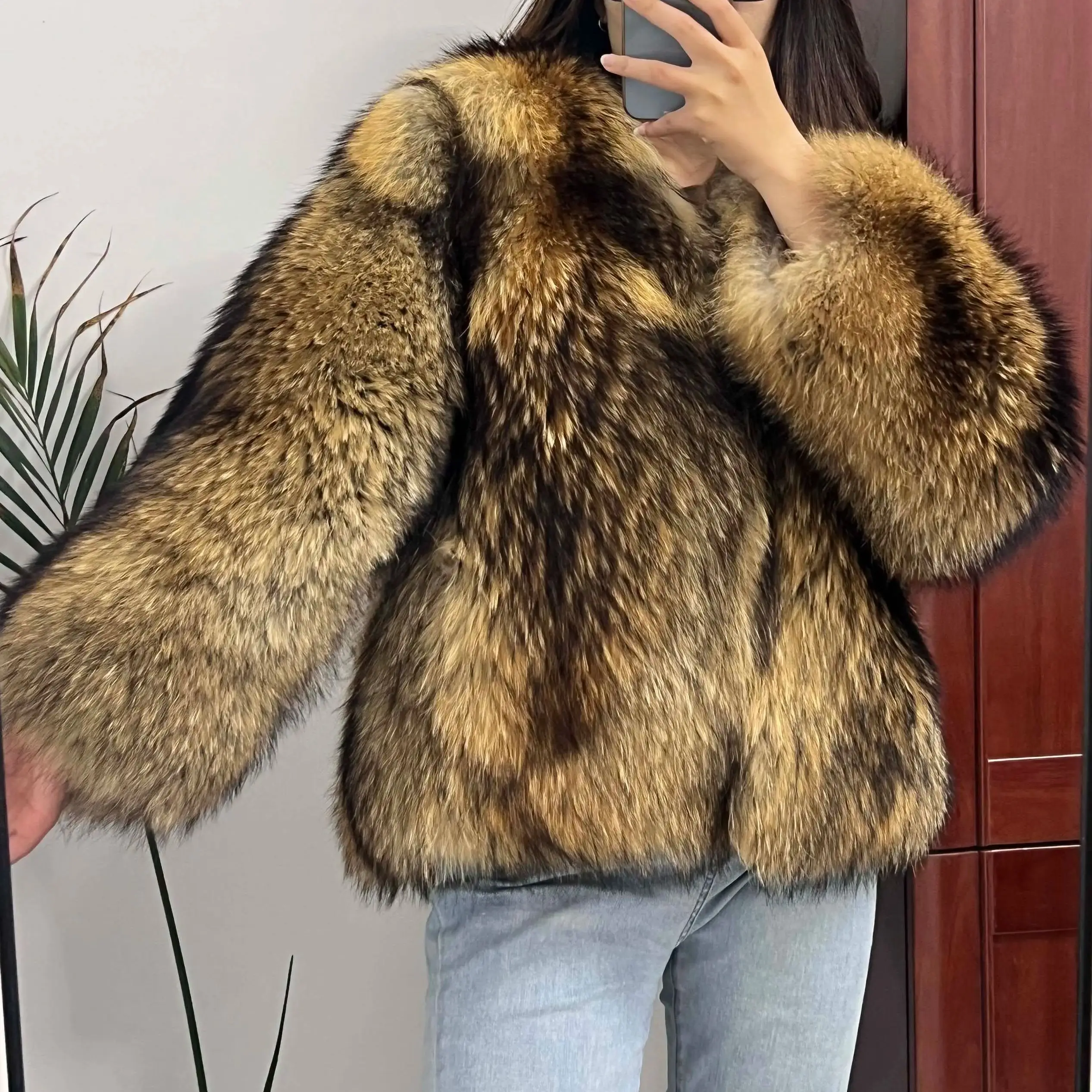 2023Natural Real Fox Fur Overcoat  Women\'s Warm Winter Jacket   Luxury Furry Fur Coat  Autumn Loose large Big Size