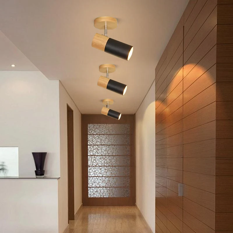 

Nordic Wood LED Ceiling Lamp Modern Living Room Dining Room Kitchen Bedroom Spotlight Indoor Lighting Rotatable Home Decor Light