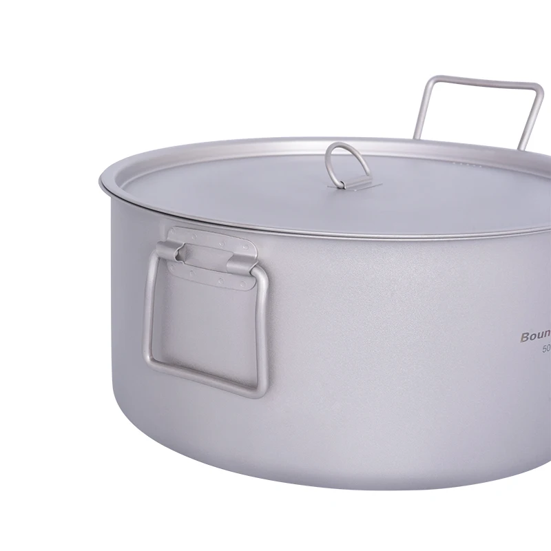 5.0L Boundless Voyage Large Capacity Titanium Stockpot, Outdoor Picnic Camping Cooking Home Kitchen Soup Pot Foldable Handle