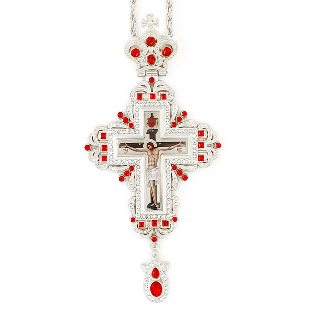 HTISOK Orthodoxes Jesus-Kreuz-Anhänger mit Kette aus Zinklegierung, religiöser Schmuck als erschwingliches christliches Halsketten-Geschenk – Detail 14