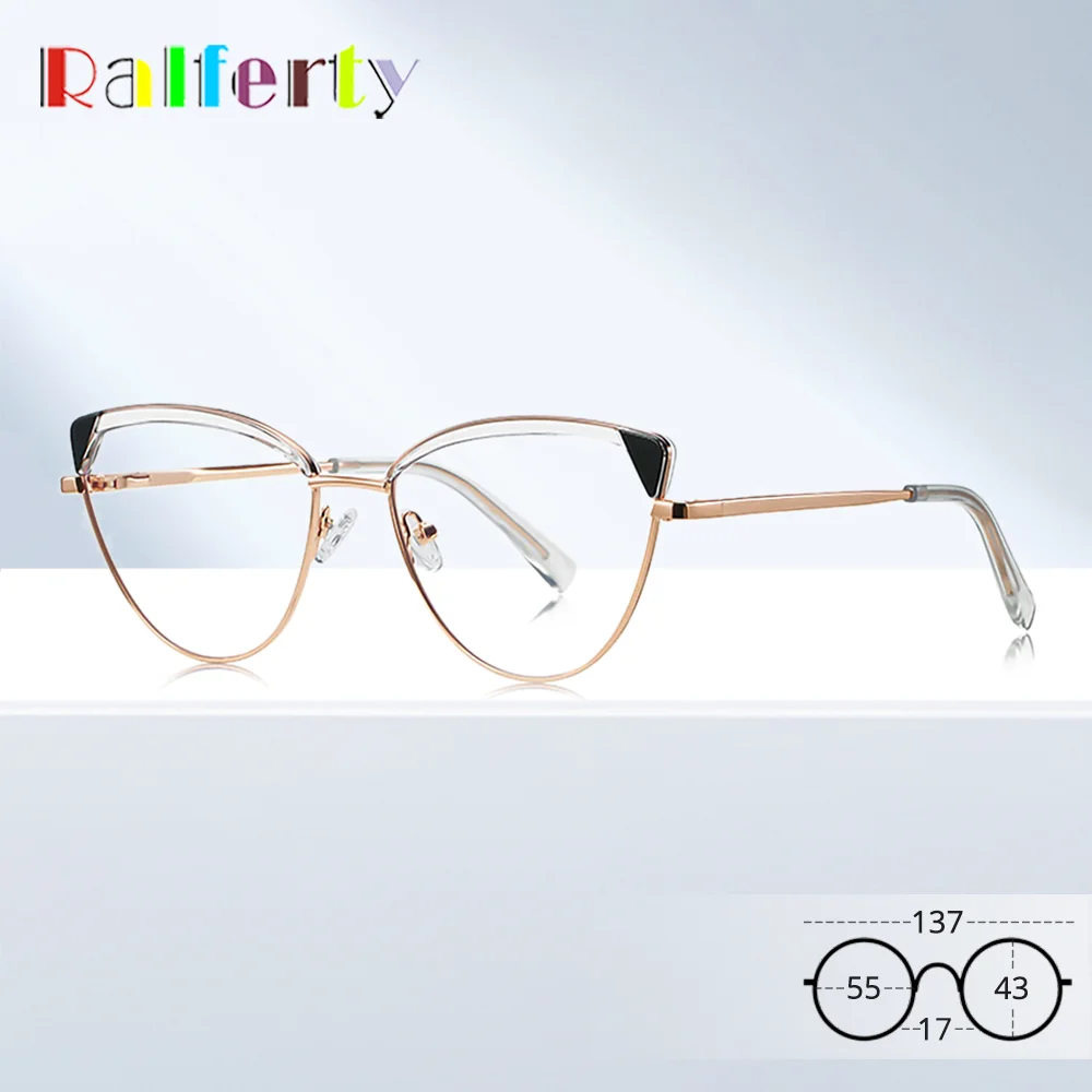 Ralferty Trendy Women's Glasses Frames Female Eyeglass Frame for Women Cat Eye Metal Graduated Prescription Medical NO Diopter
