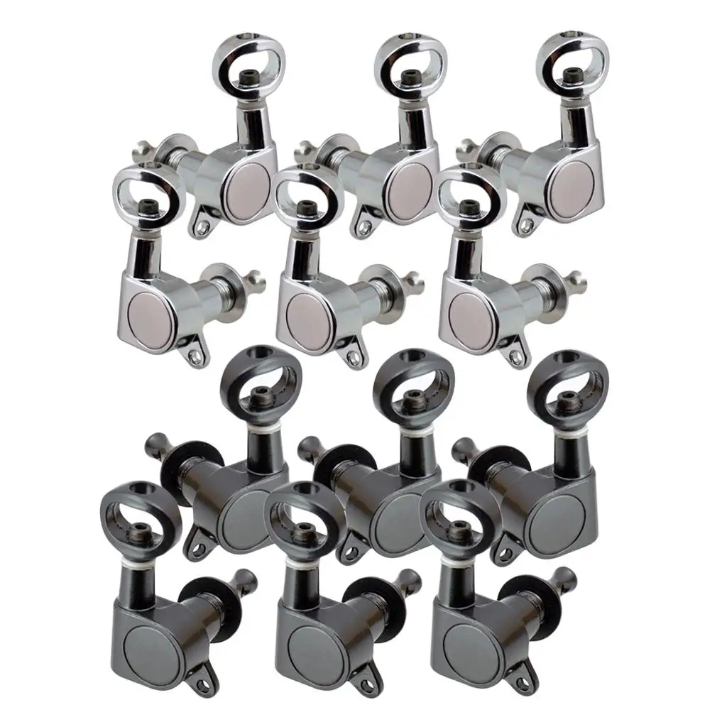 6 Pack Fully Enclosed Tuning Pegs for Electric Guitar, Left + Right Hole