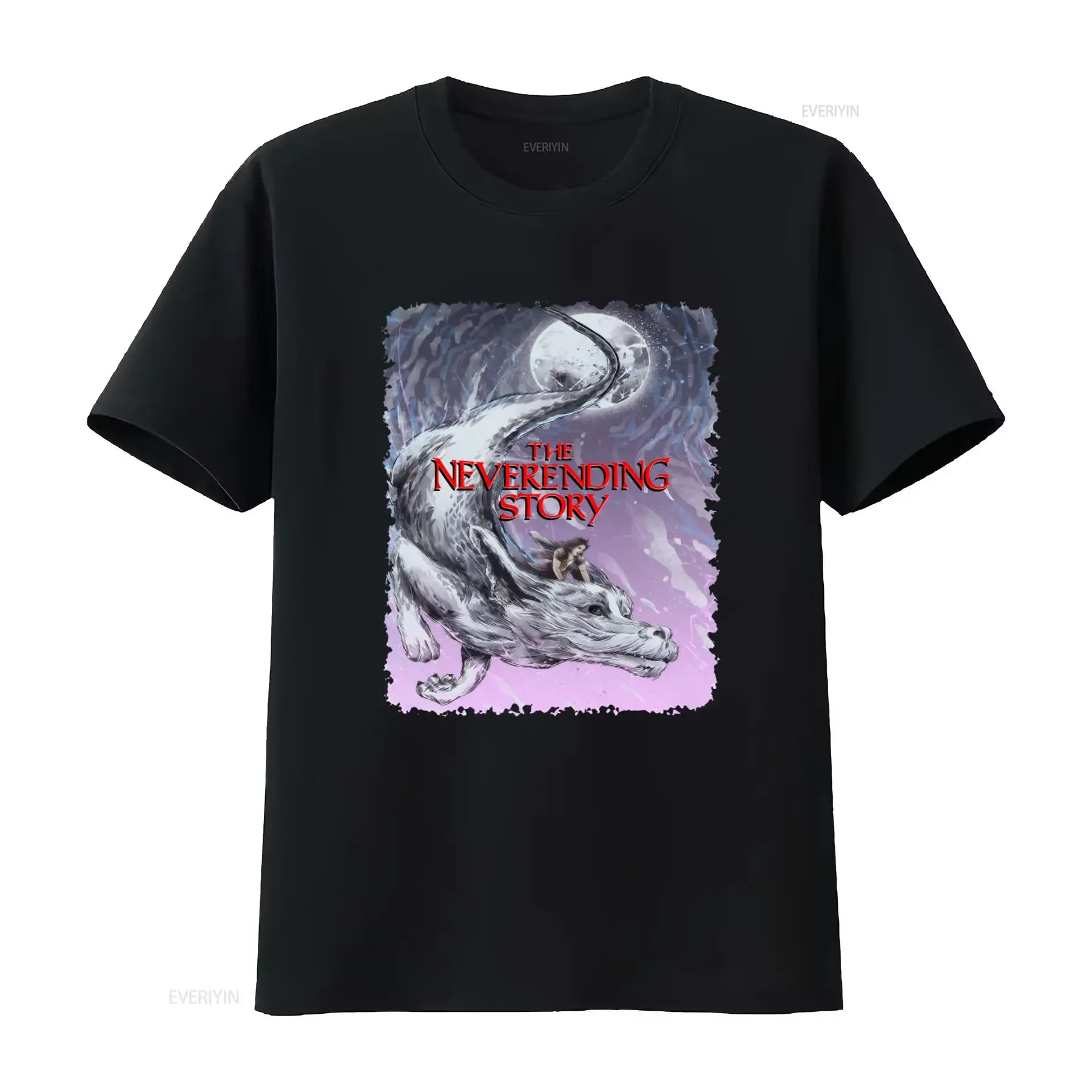 Fantasy Moonlit Adventure T Shirt The Never Ending Story Print for  vintage Washed streetwear fashion Top For Everyday Wear