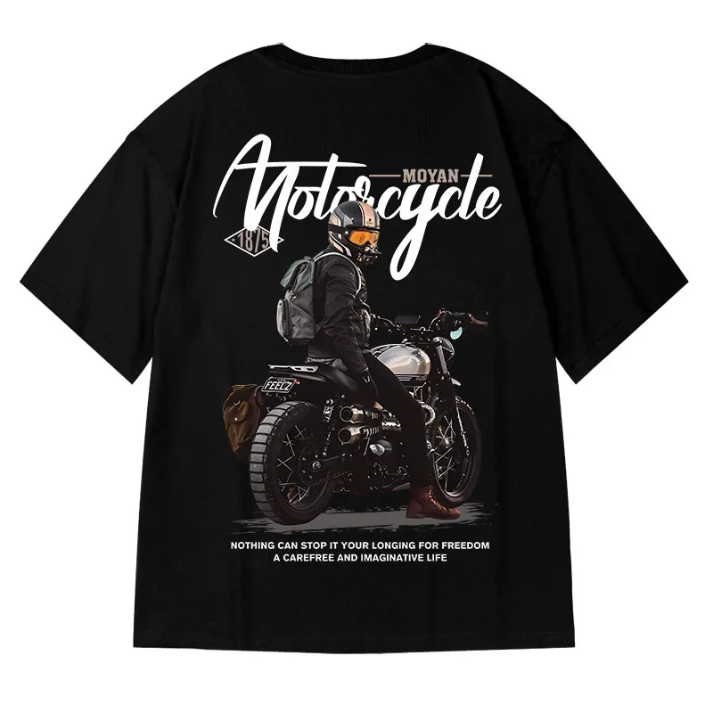 American Streetwear Motocicleta Homens Gráfico Impresso T-shirts Verão Casual Algodão Y2K Tee Tops Hip Hop Moda Oversized T Shirt